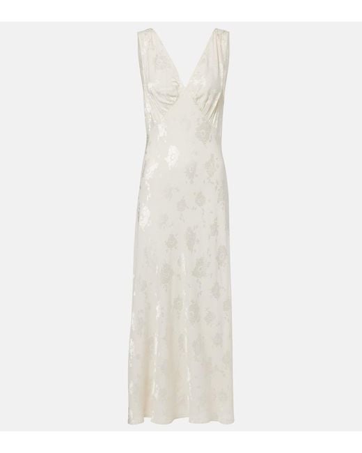 Rixo White Sandrine Floral Jacquard Midi Dress