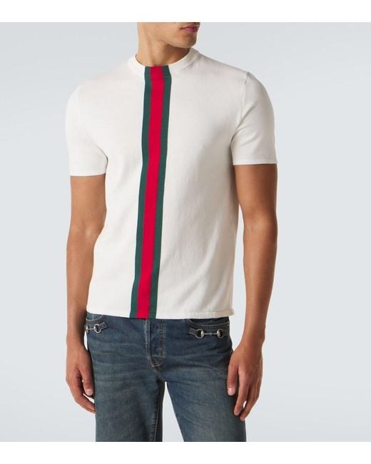 Gucci White Web Stripe Cotton T-Shirt for men