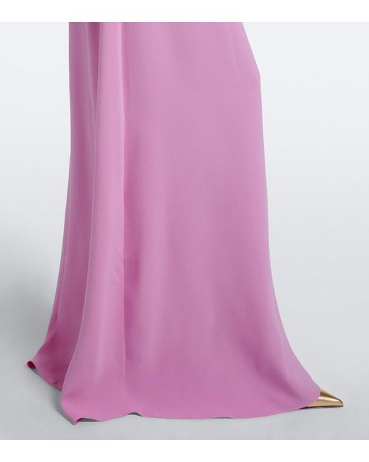 Oscar de la Renta Pink Caped Floral Silk-Blend Georgette Gown