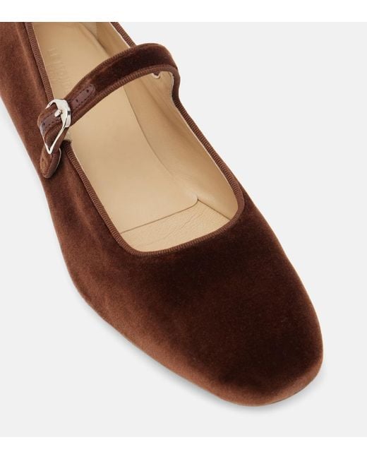 Le Monde Beryl Brown Velvet Mary Jane Flats