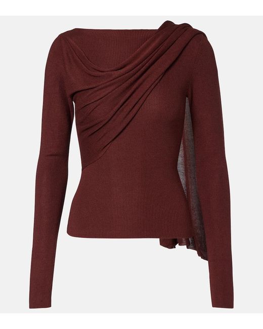 AYA MUSE Red Draped Silk-Blend Top