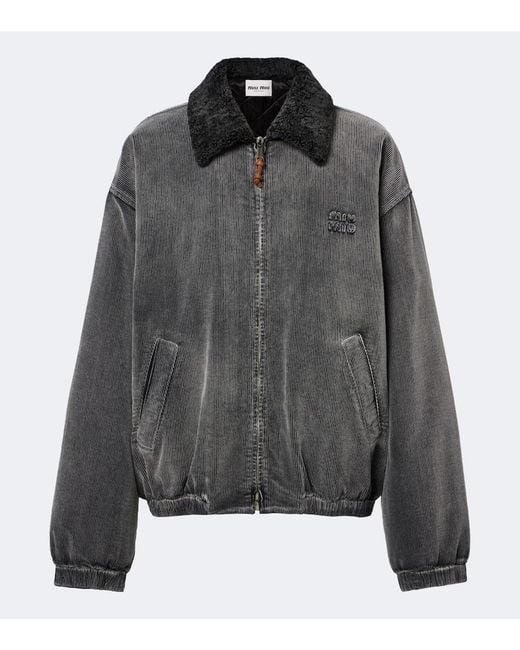 Miu Miu Gray Corduroy Cotton Bomber Jacket
