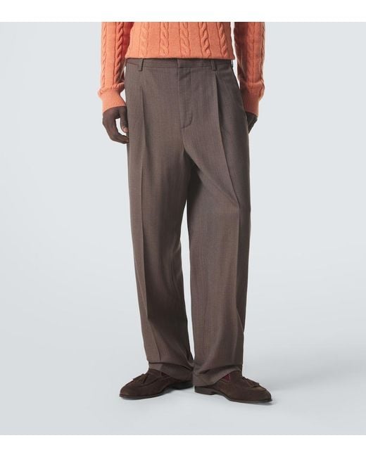 Loro Piana Brown Isaac Virgin Wool Crepe Straight Pants for men