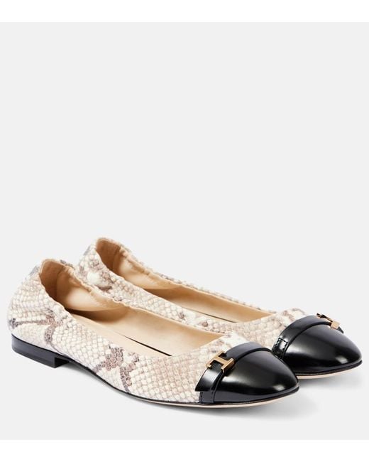 Tod's Metallic Snake-Effect Leather Ballet Flats