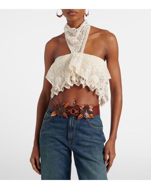 Isabel Marant Natural Dunvel Crochet Halterneck Crop Top