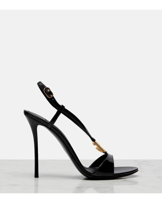 Dolce & Gabbana Black Dg Patent Leather Slingback Sandals