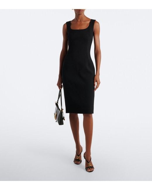 Dolce & Gabbana Black Virgin Wool Midi Dress