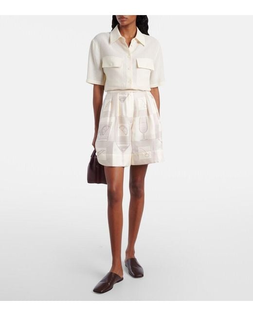 Loro Piana Natural Dorin Printed Silk Twill Bermuda Shorts