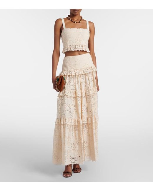 Elie Saab Natural Guipure Lace Cotton And Silk-Blend Maxi Skirt