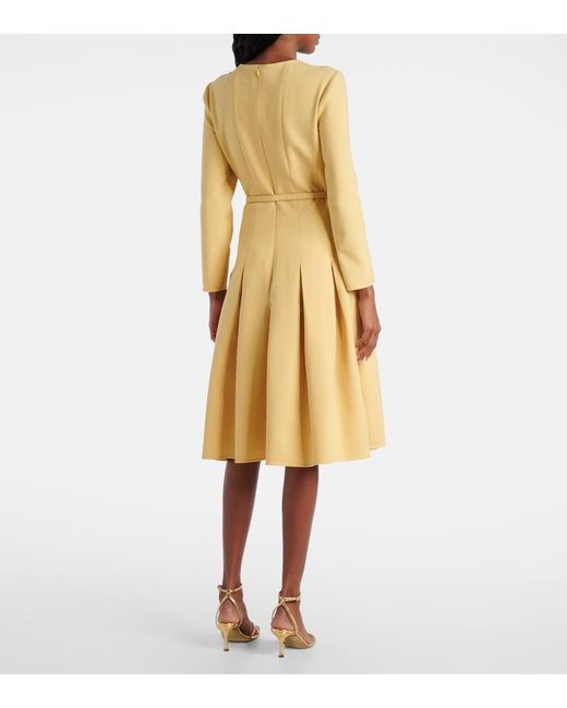 Oscar de la Renta Yellow Pleated Crepe Midi Dress