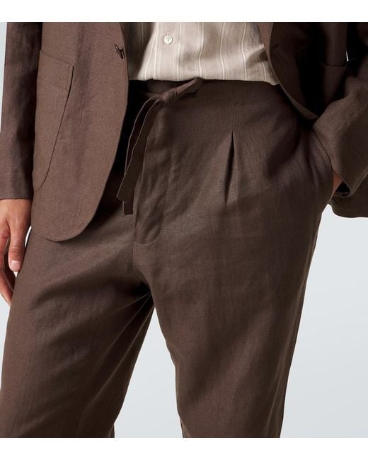 STÒFFA Brown Linen Straight Pants for men