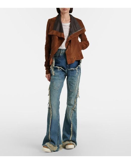 Rick Owens Blue Silvered Distressed Flared Jeans