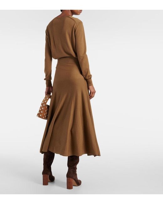 Khaite Brown Mayu Knitted Wool Midi Skirt