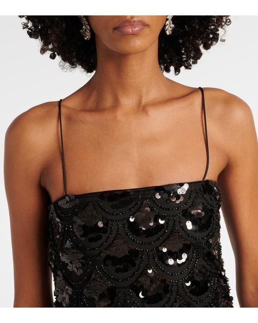 ROTATE BIRGER CHRISTENSEN Black Sequined Scalloped Maxi Dress