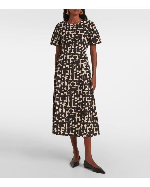 Max Mara Black Callas Printed Cotton Poplin Midi Dress
