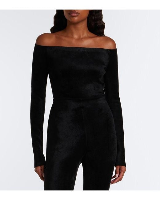 Alaïa Black Off-Shoulder Velvet Bodysuit