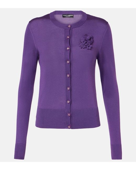 Dolce & Gabbana Purple Silk Round-Neck Cardigan