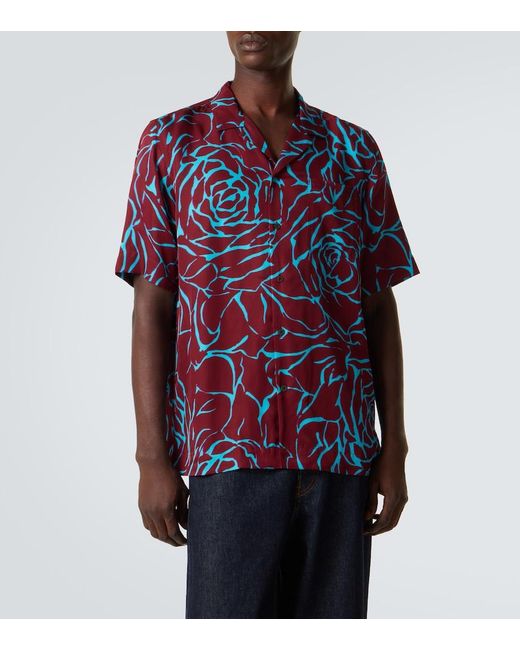 Dries Van Noten Blue Printed Bowling Shirt for men