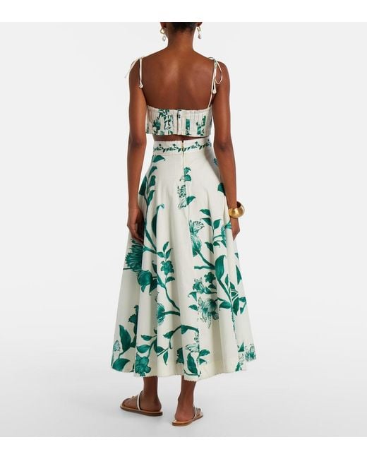 Agua Bendita Green Bergamota Embellished Floral Cotton Midi Skirt