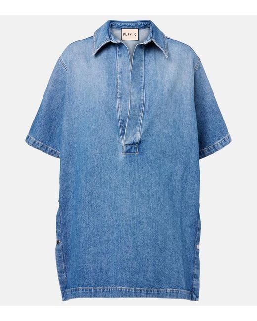 Plan C Blue Oversized Denim Shirt