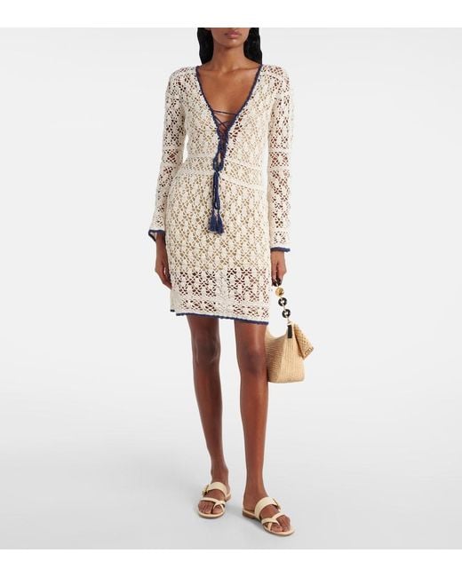 Anna Kosturova Natural Bianca Crochet Cotton Minidress