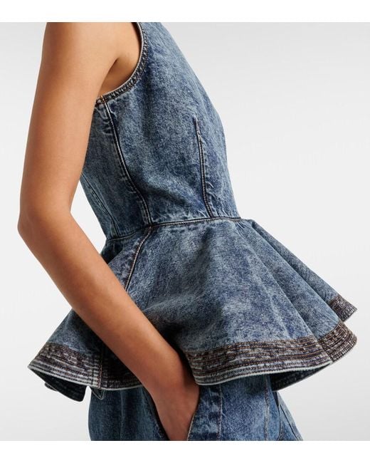 Alaïa Blue Peplum Denim Top