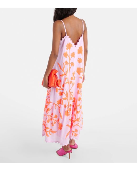Juliet Dunn Orange Floral Tiered Cotton Midi Dress