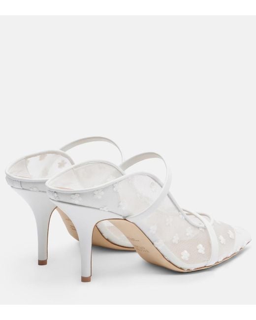 Malone Souliers White Maureen 70 Leather And Mesh Mules
