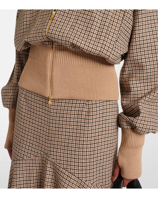 Patou Natural Houndstooth Wool-Blend Flannel Bomber Jacket