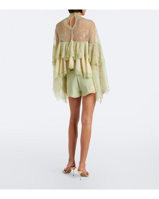 De La Vali Green Elia Lace-Trimmed Crepe De Chine Shorts