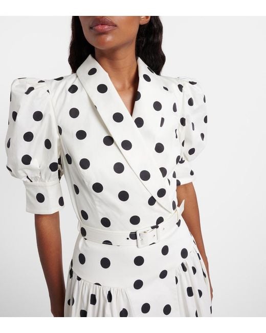 Rebecca Vallance White Maisie Polka-Dot Cotton-Blend Midi Dress