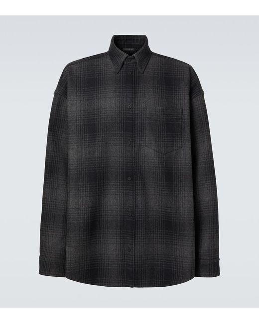Balenciaga Black Checked Wool-Blend Flannel Shirt for men
