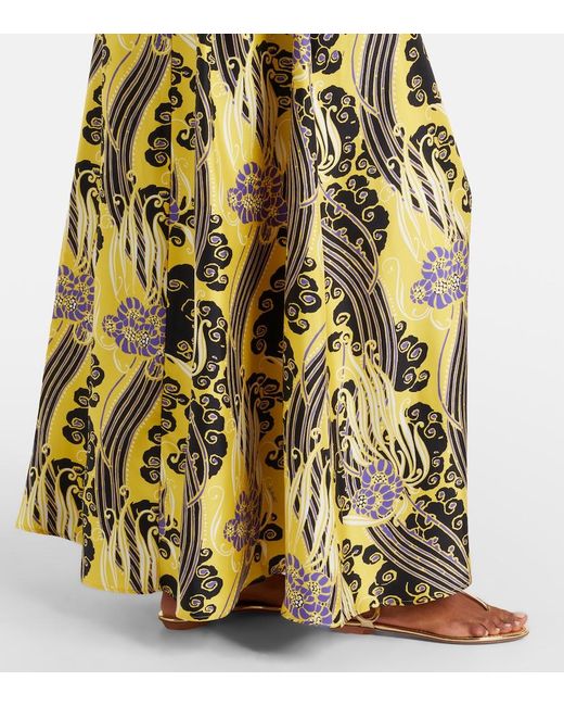 LaDoubleJ Metallic Belle Cutout Printed Silk Maxi Dress