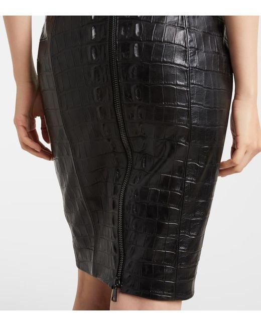 Balmain Black Croc-Effect Halterneck Leather Minidress