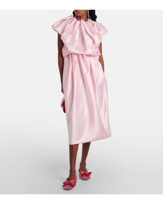 Simone Rocha Pink Draped Satin Midi Skirt