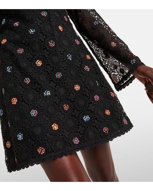 Rixo Black Mylene Crochet Beaded Mini Dress