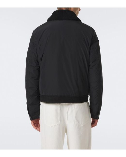 Moncler Black Shearling-Trimmed Suede Down Jacket for men