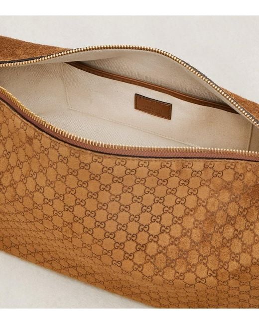 Gucci Brown Half Horsebit Medium Suede Shoulder Bag
