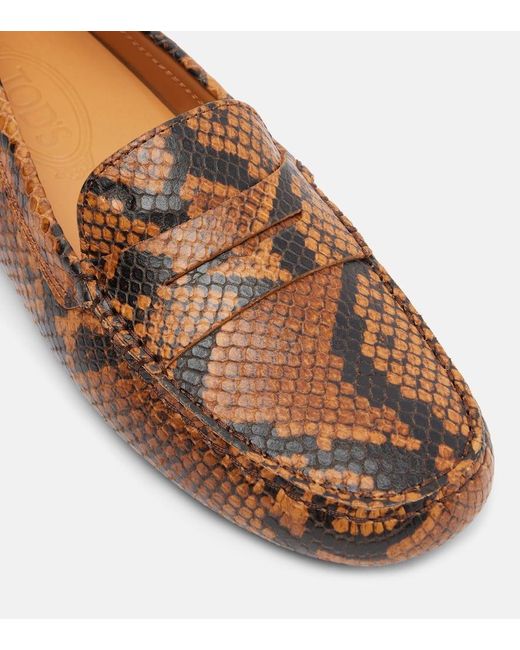 Tod's Brown Gommino Snake-Effect Leather Driving Shoes