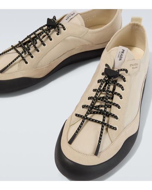 Prada Natural Speedrock Re-Nylon And Suede Sneakers for men