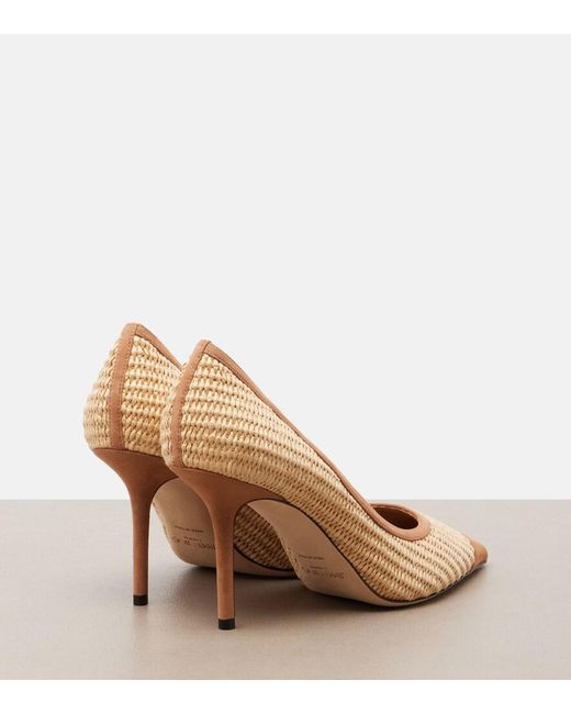 Jimmy Choo Brown Love Suede-Trimmed Raffia Pumps