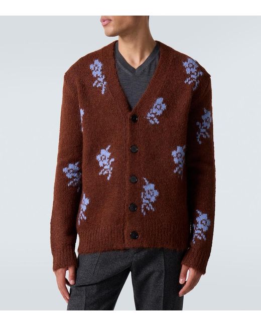 Jil Sander Brown Intarsia Alpaca And Wool-Blend Cardigan for men