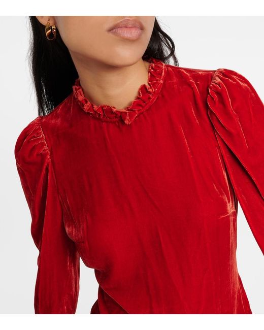 Ulla Johnson Red Mariene Velvet Blouse