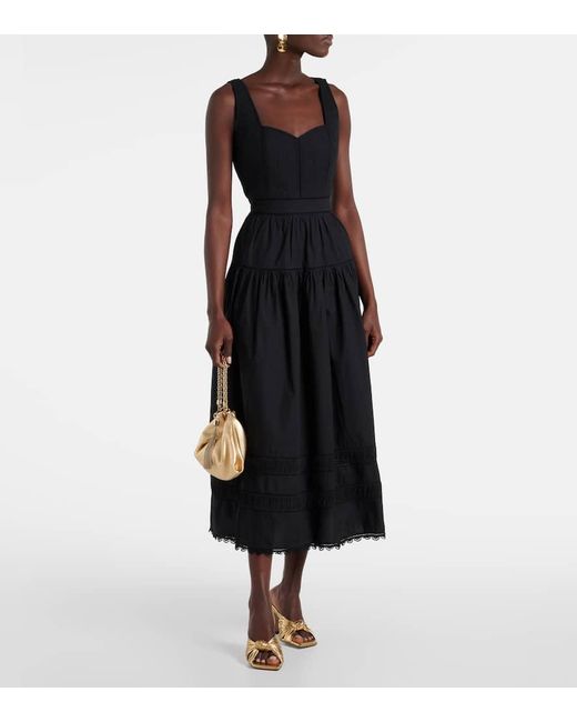 Ulla Johnson Black Midikleid Isadora Aus Baumwollpopeline