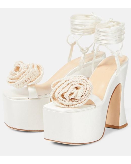 Magda Butrym White Floral-Applique Satin Platform Sandals
