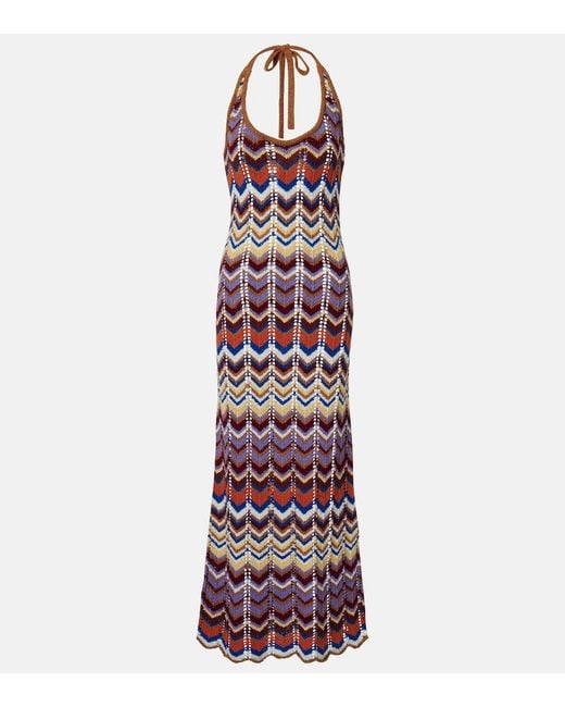 Faithfull The Brand Purple Elisa Chevron Crochet Cotton-Blend Maxi Dress