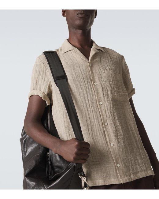 LeKasha Natural Linen Bowling Shirt for men