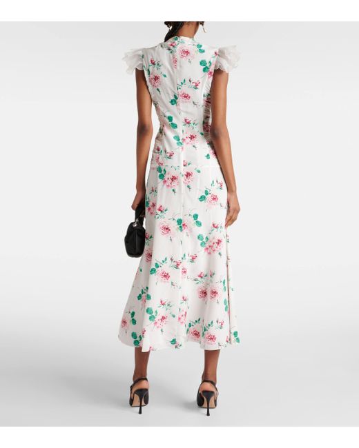 Alessandra Rich Green Floral Silk Midi Dress