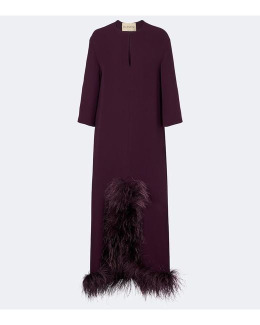 Valentino Purple Cady Couture Feather-Trimmed Gown
