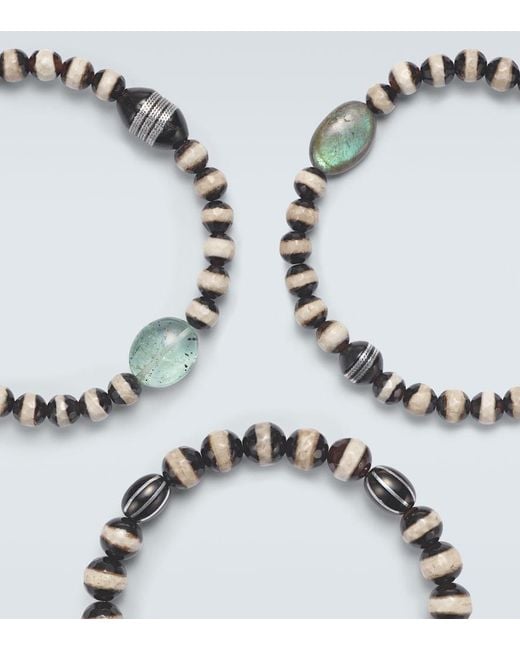 Ileana Makri Metallic Set Of 3 Beaded Bracelets With Gemstones for men